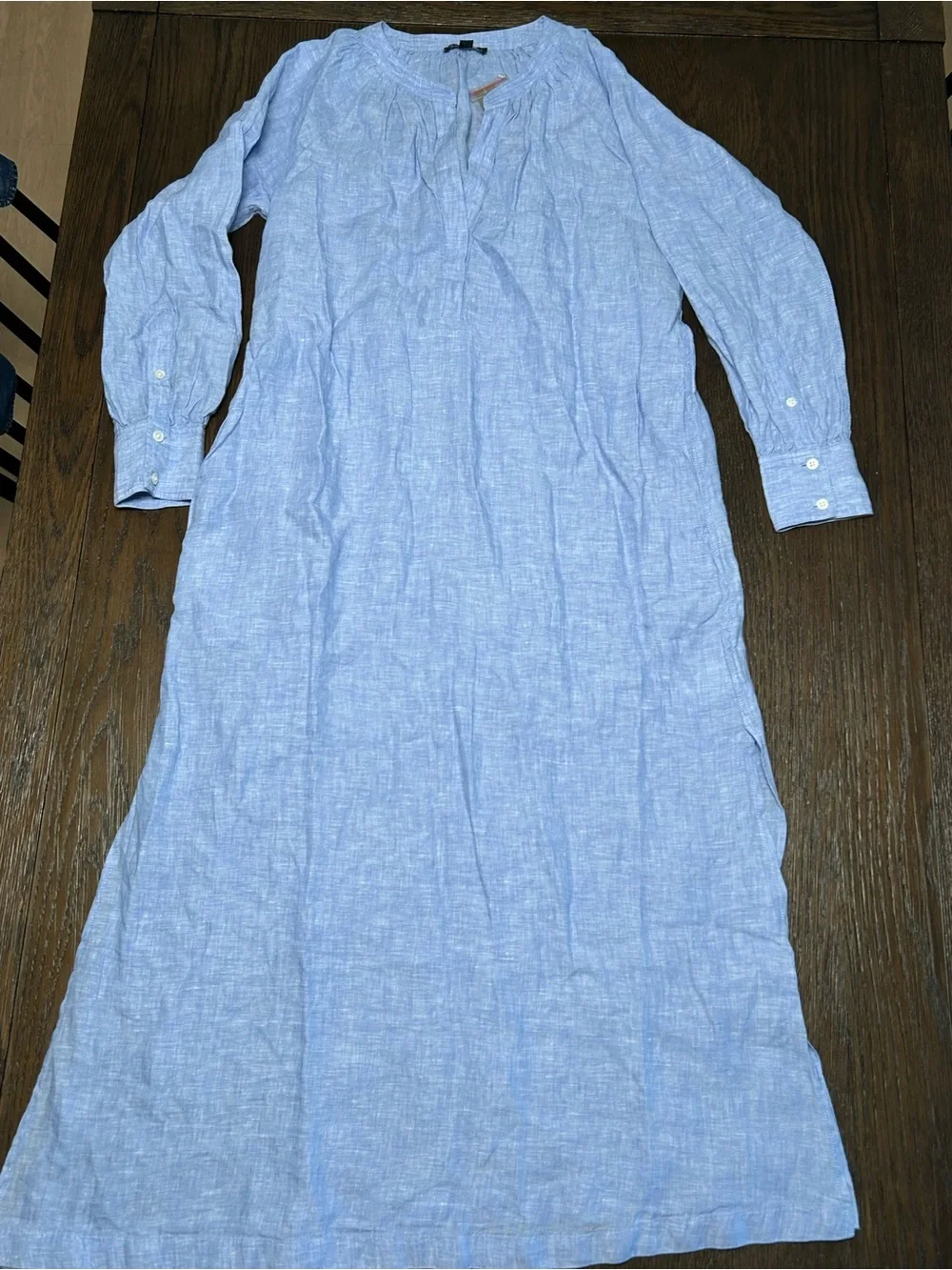 J. Crew Blue Cabana Dress in Linen with Side Slit